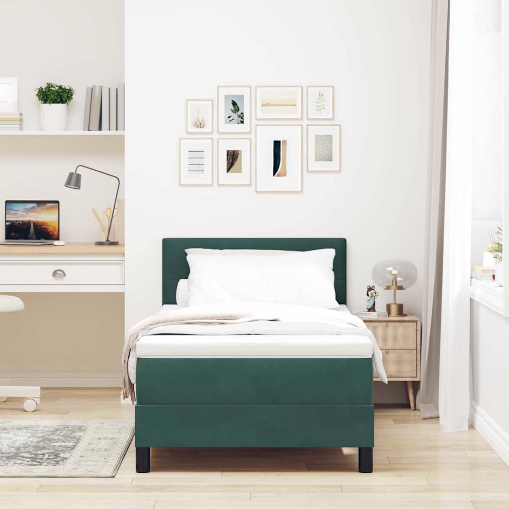 Box spring seng med hovedgærde Mørkegrøn 100 x 200 cm Fløjl