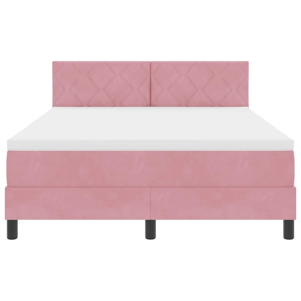 Box spring seng med hovedgærde Lyserød 140 x 190 cm Fløjl