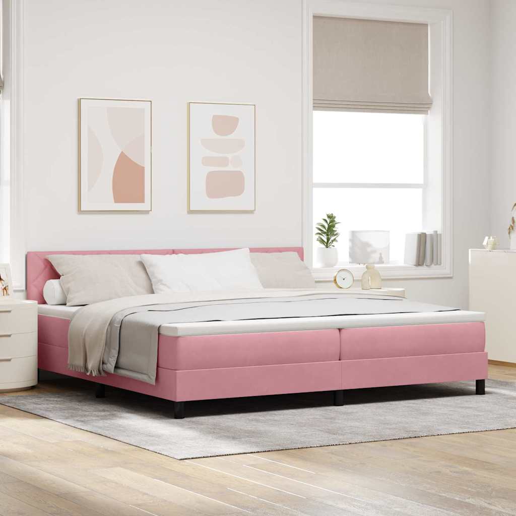 Box spring seng med hovedgærde Lyserød 200 x 200 cm Fløjl