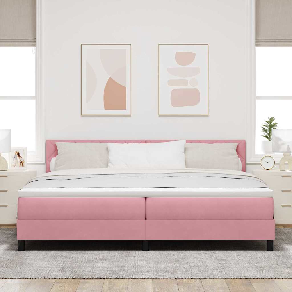 Box spring seng med hovedgærde Lyserød 200 x 200 cm Fløjl