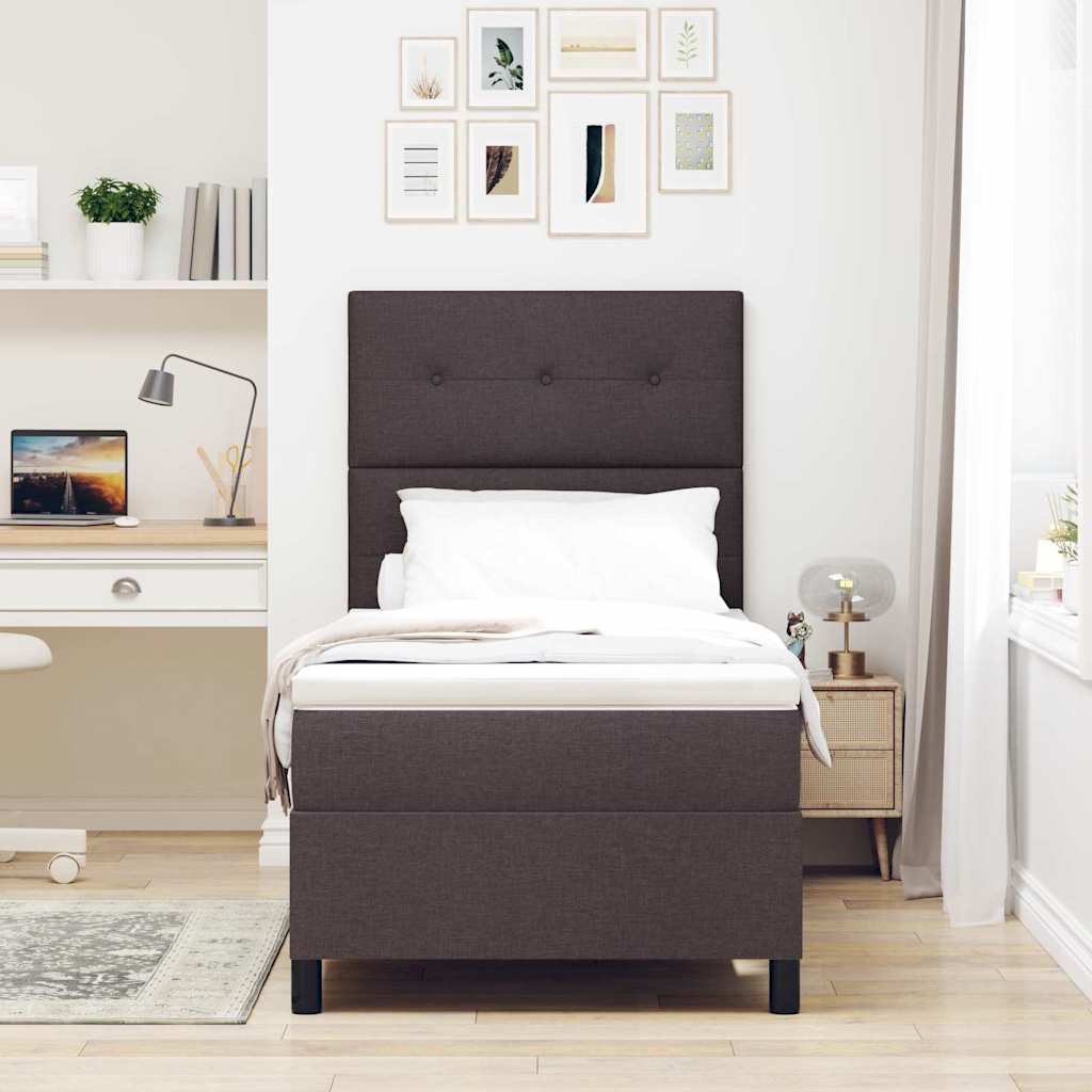 Box spring seng med hovedgærde Mørk Brun 90 x 190 cm Stof