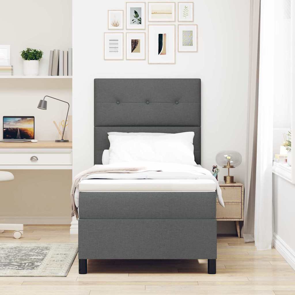 Box spring seng med hovedgærde Mørkegrå 90 x 200 cm Stof