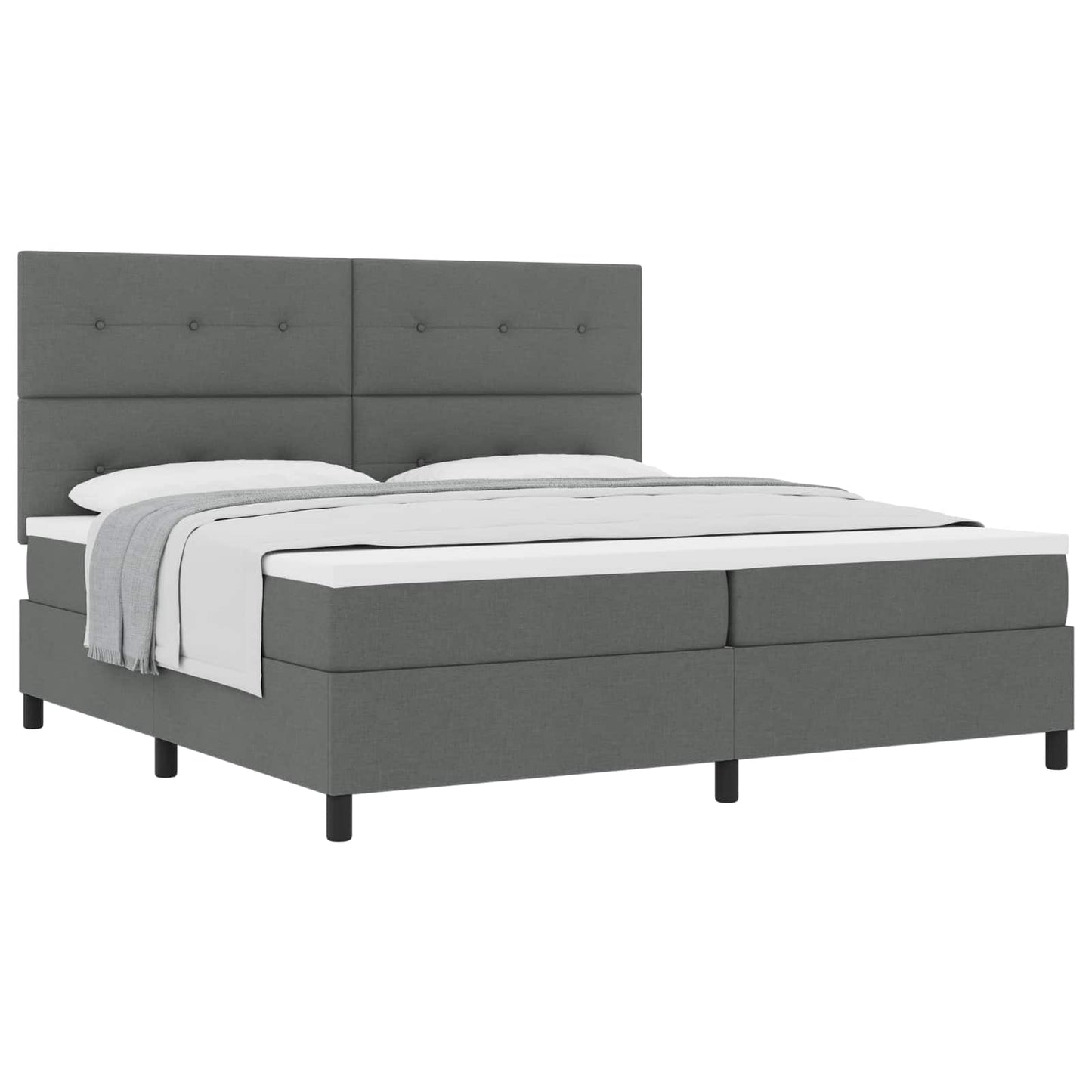 Box spring seng med hovedgærde Mørkegrå 200 x 200 cm Stof