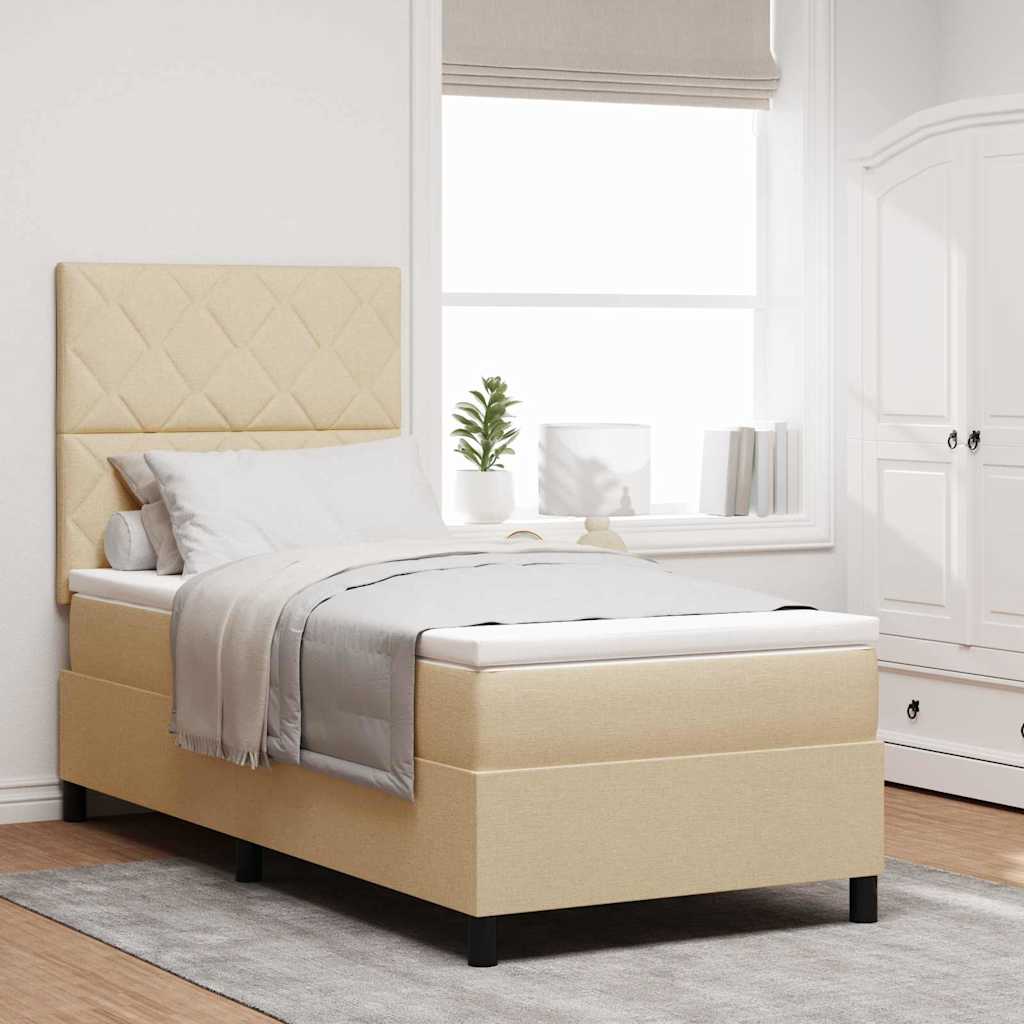 Box spring seng med hovedgærde Creme 90 x 190 cm Stof