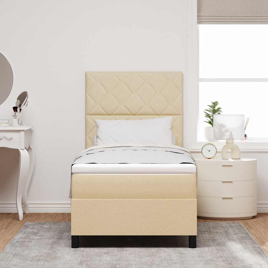 Box spring seng med hovedgærde Creme 90 x 190 cm Stof