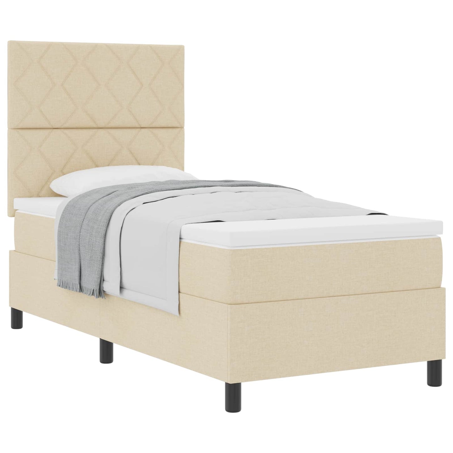 Box spring seng med hovedgærde Creme 90 x 190 cm Stof