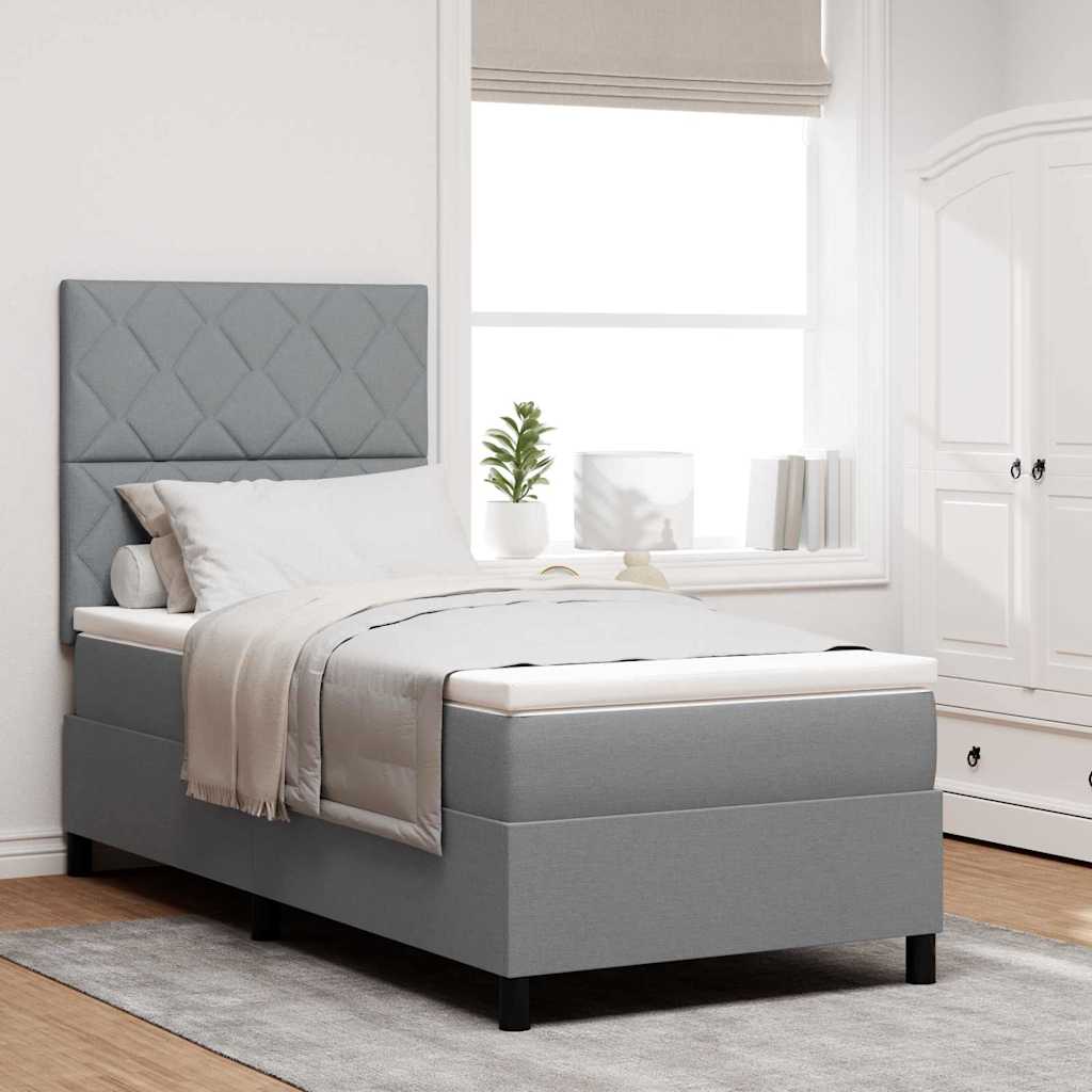 Box spring seng med hovedgærde Lysegrå 90 x 200 cm Stof