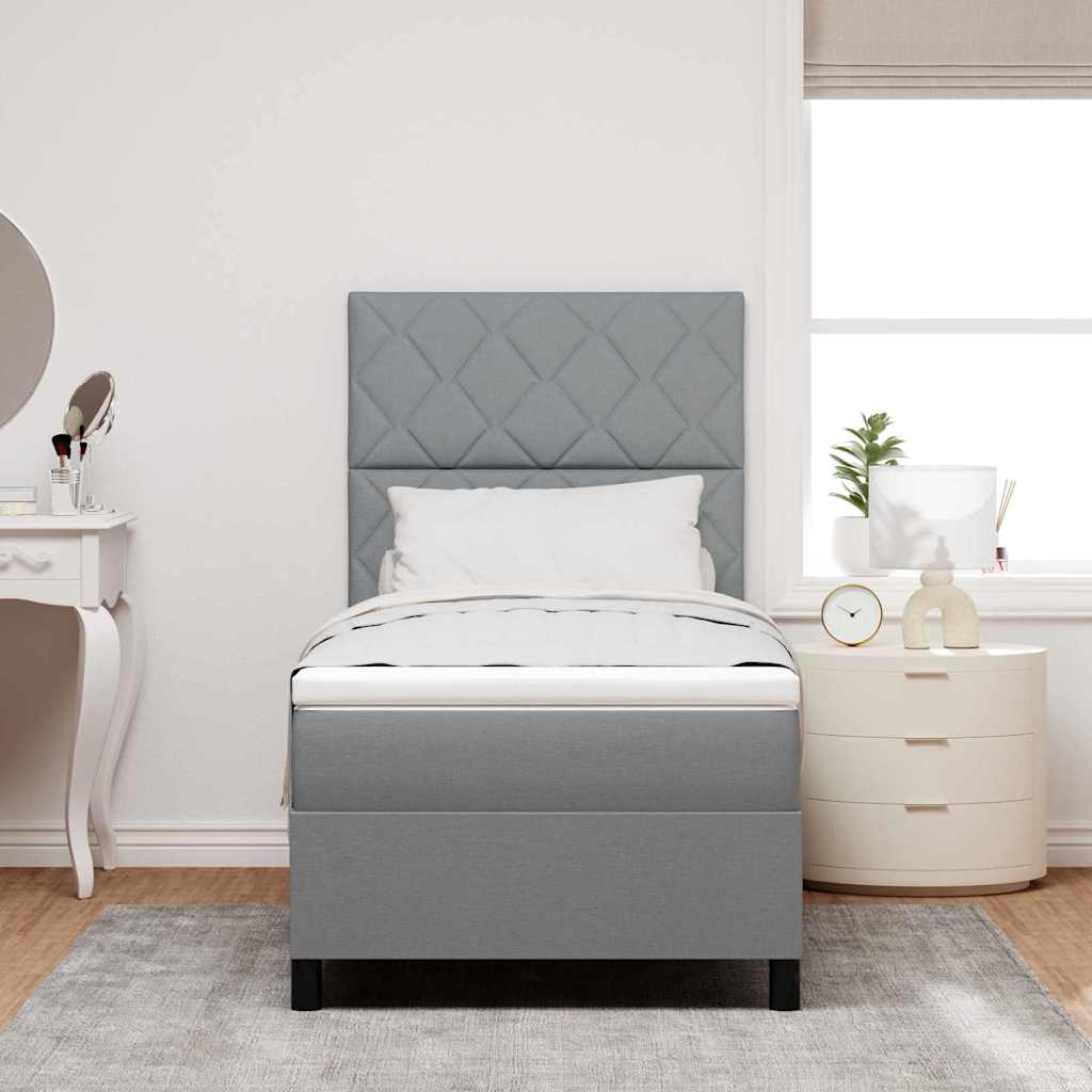 Box spring seng med hovedgærde Lysegrå 90 x 200 cm Stof