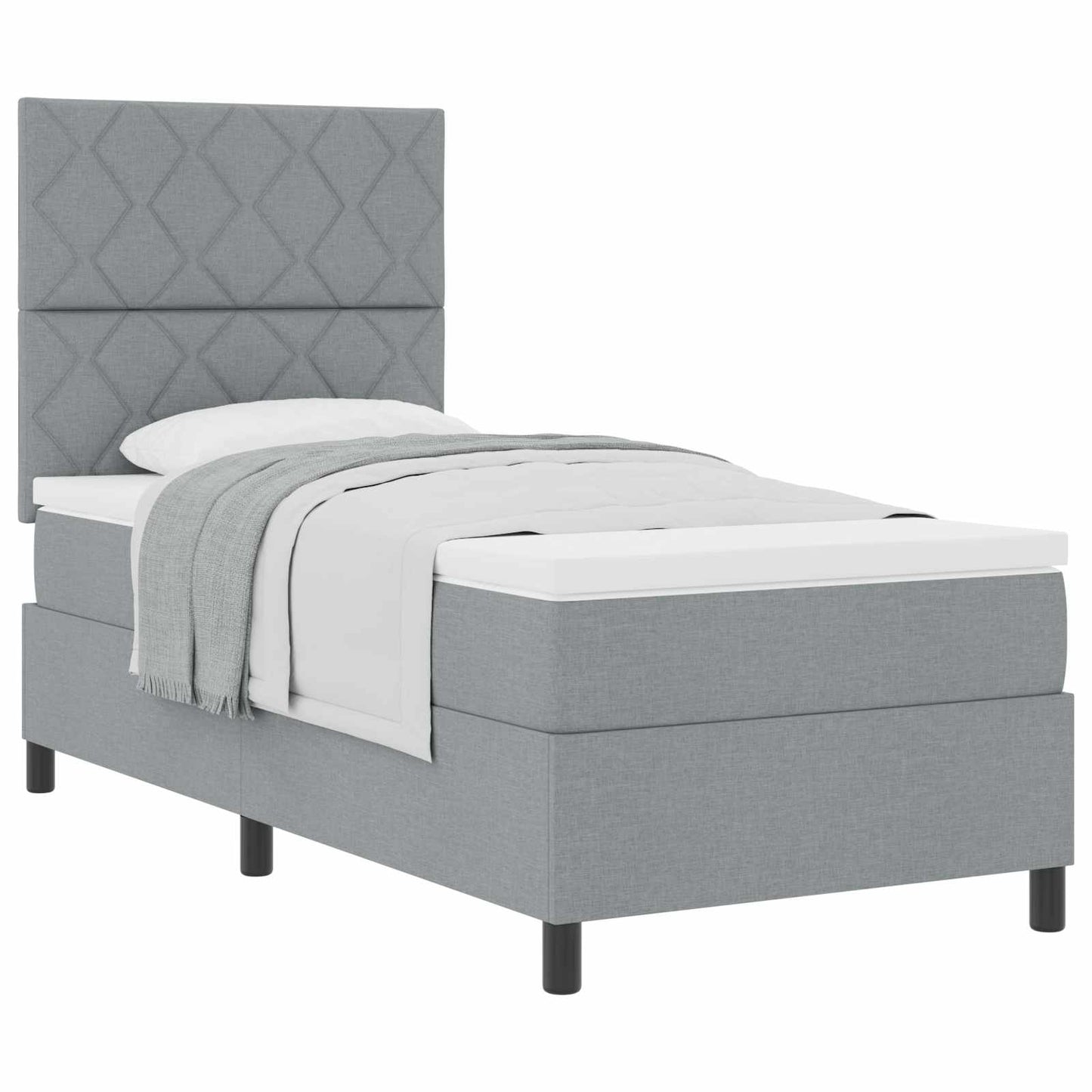 Box spring seng med hovedgærde Lysegrå 90 x 200 cm Stof