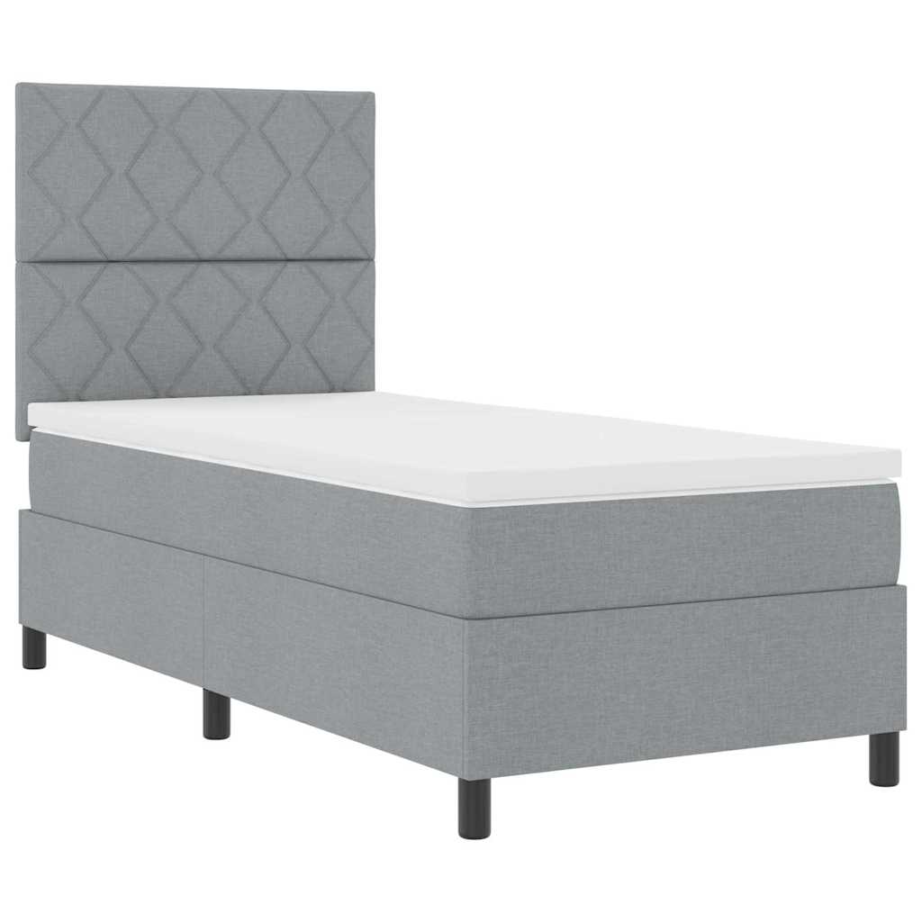 Box spring seng med hovedgærde Lysegrå 90 x 200 cm Stof