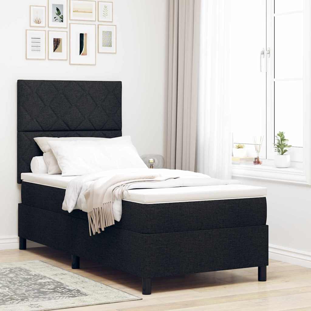 Box spring seng med hovedgærde Sort 90 x 200 cm Stof