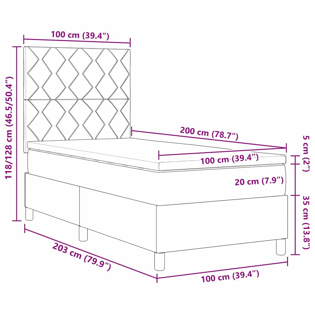 Box spring seng med hovedgærde Mørkegrå 100 x 200 cm Stof
