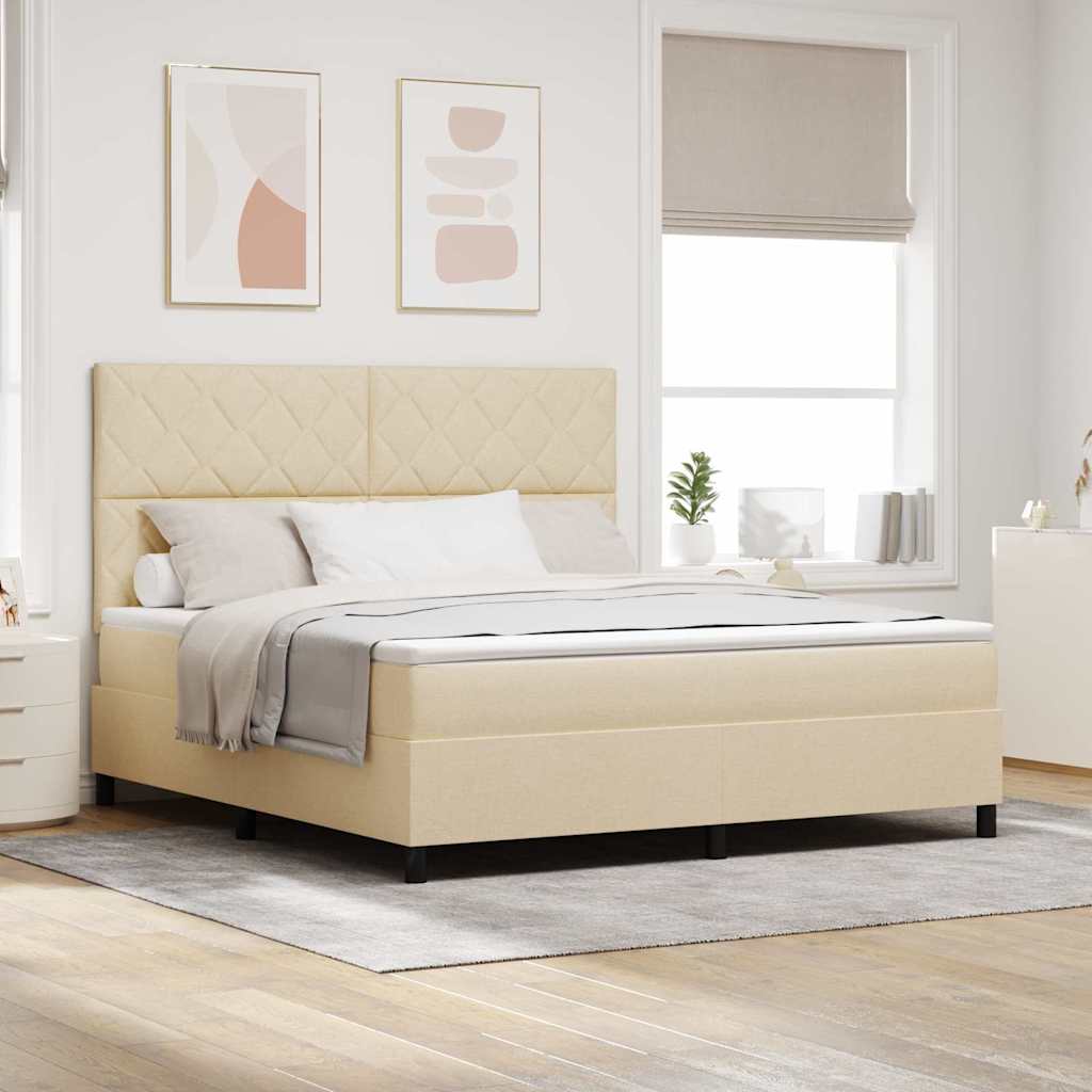 Box spring seng med hovedgærde Creme 180 x 200 cm Stof