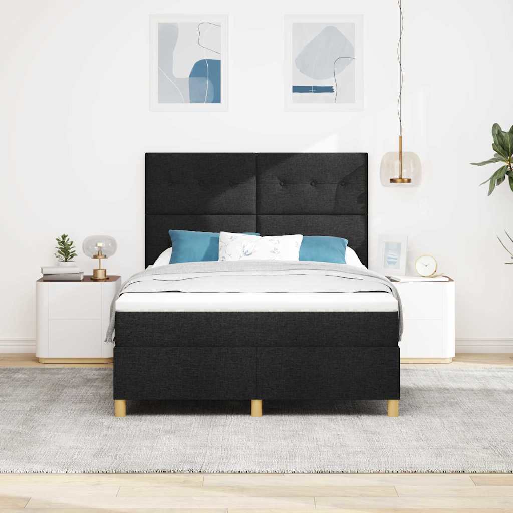 Box spring seng med madras Sort 140 x 200 cm Stof