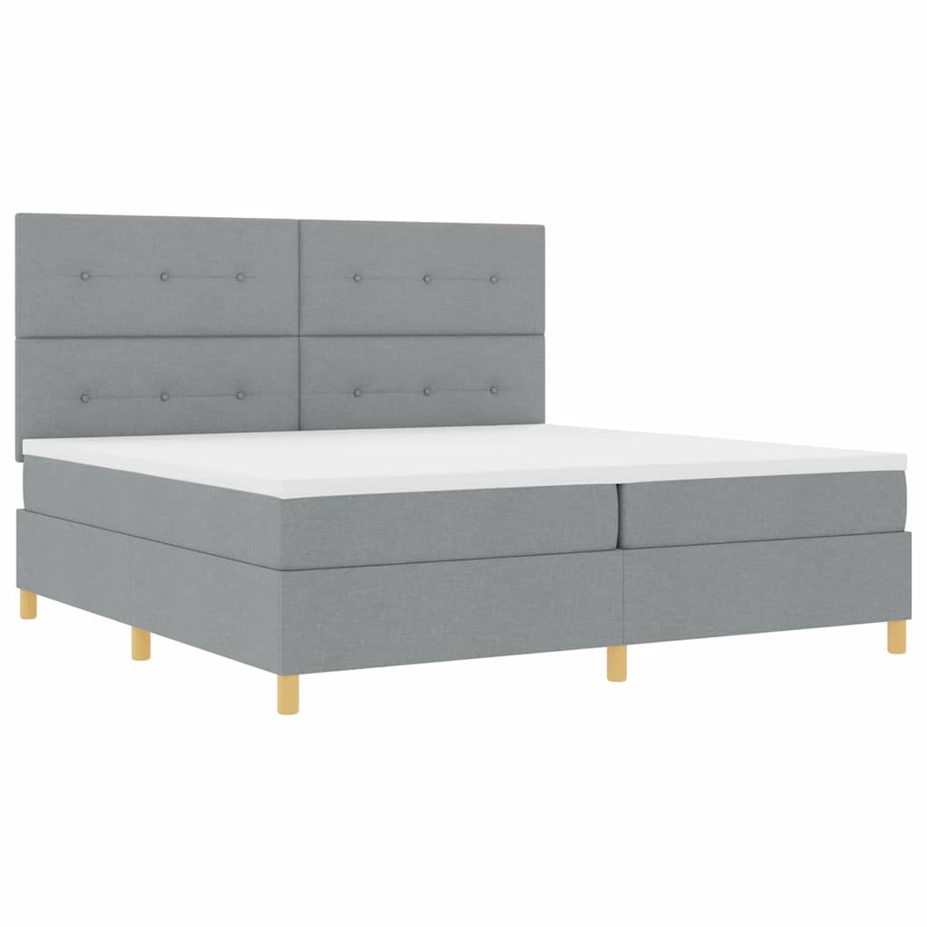 Box spring seng med hovedgærde Lysegrå 200 x 200 cm Stof