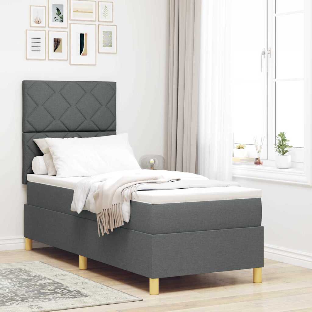 Box spring seng med hovedgærde Mørkegrå 80 x 200 cm Stof