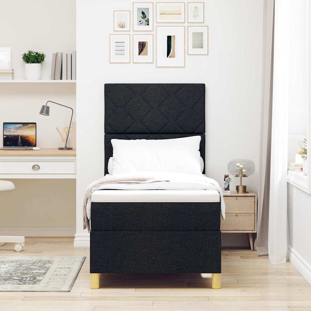 Box spring seng med hovedgærde Sort 80 x 200 cm Stof