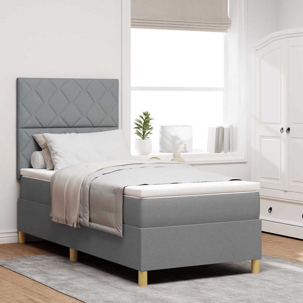 Box spring seng med hovedgærde Lysegrå 90 x 190 cm Stof