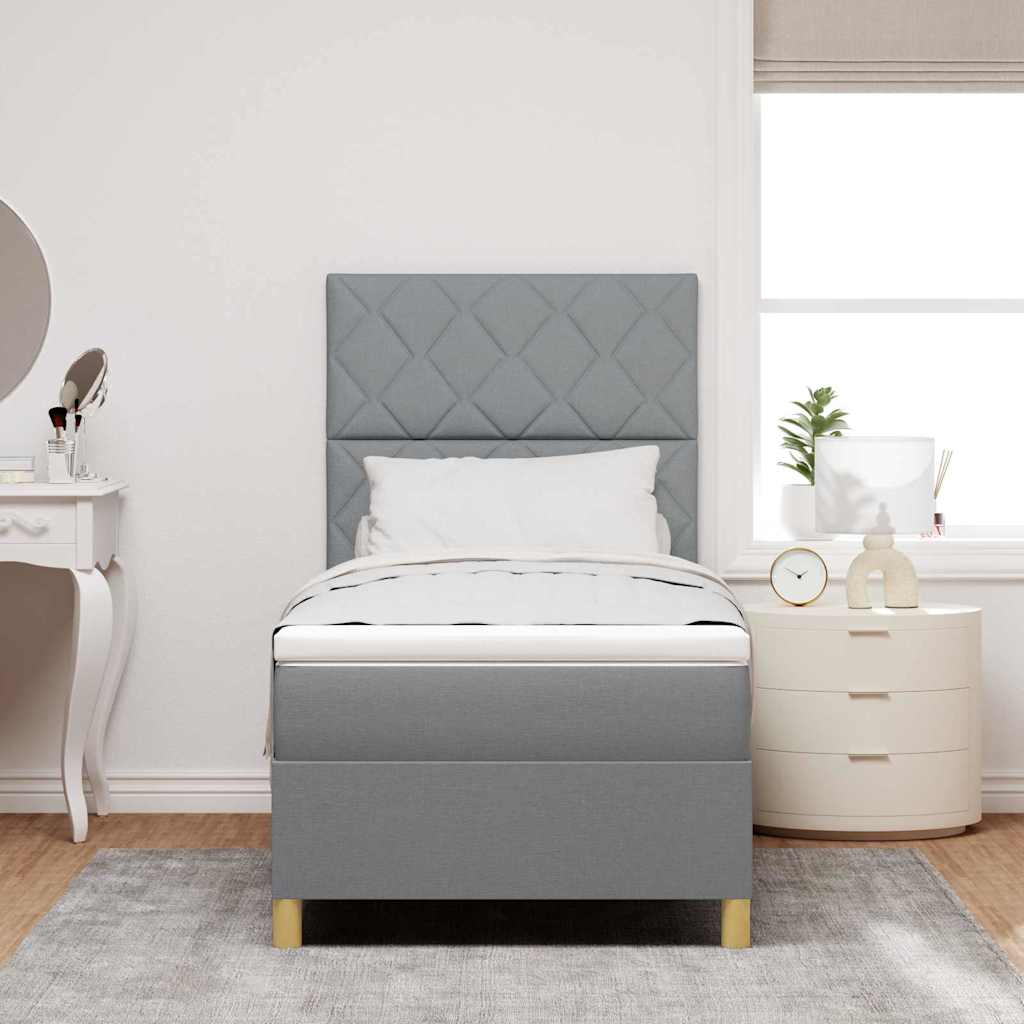 Box spring seng med hovedgærde Lysegrå 90 x 190 cm Stof