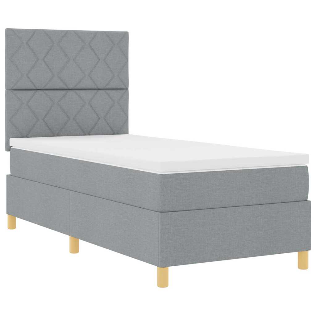 Box spring seng med hovedgærde Lysegrå 90 x 190 cm Stof