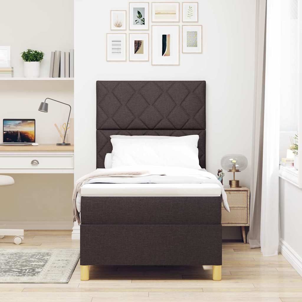 Box spring seng med hovedgærde Mørk Brun 90 x 190 cm Stof