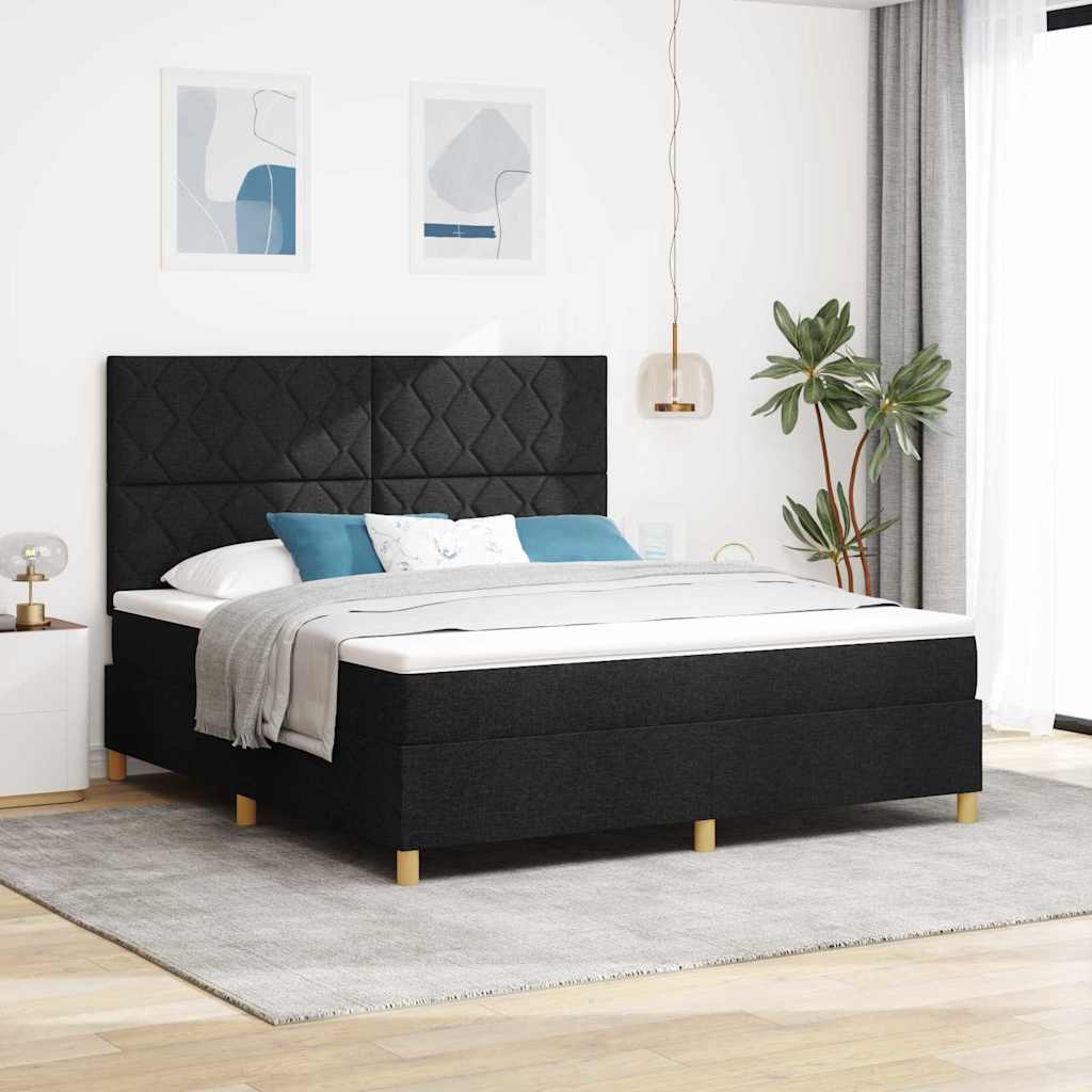 Box spring seng med hovedgærde Sort 180 x 200 cm Stof