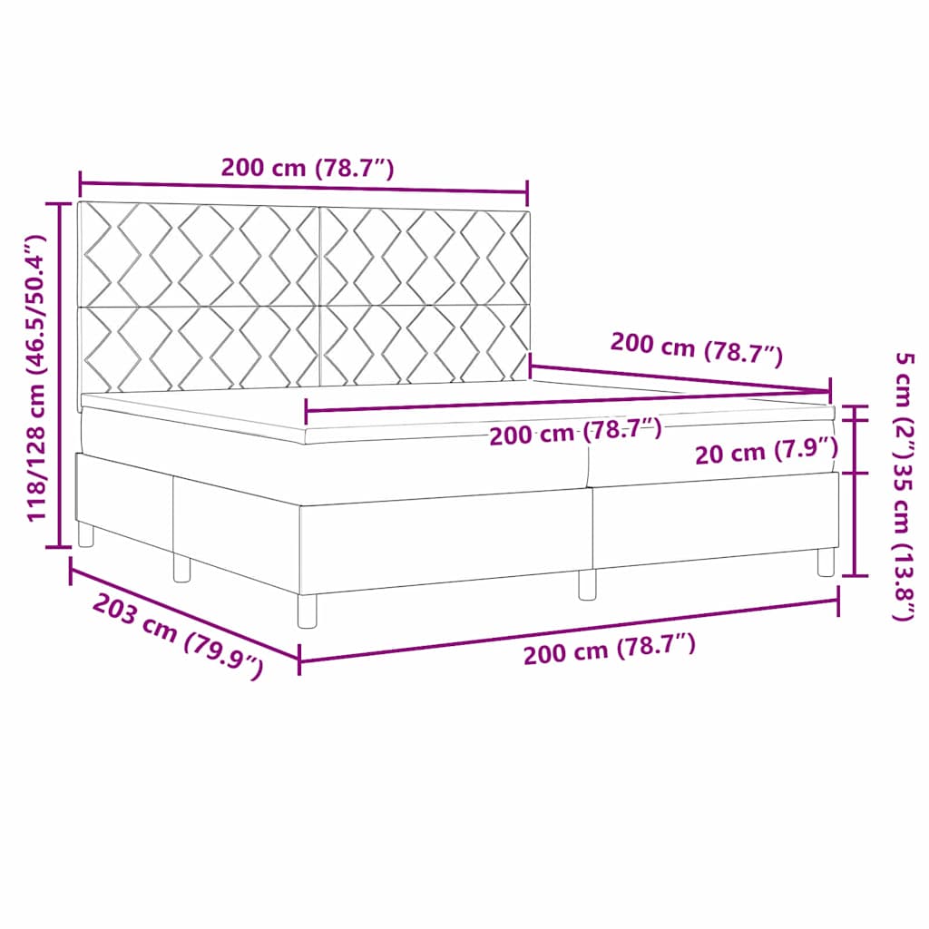 Box spring seng med madras Mørkegrå 200 x 200 cm Stof