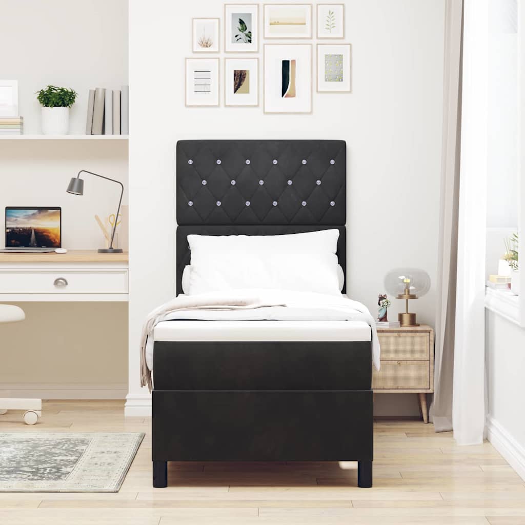 Box spring seng med madras Sort 80 x 200 cm Fløjl