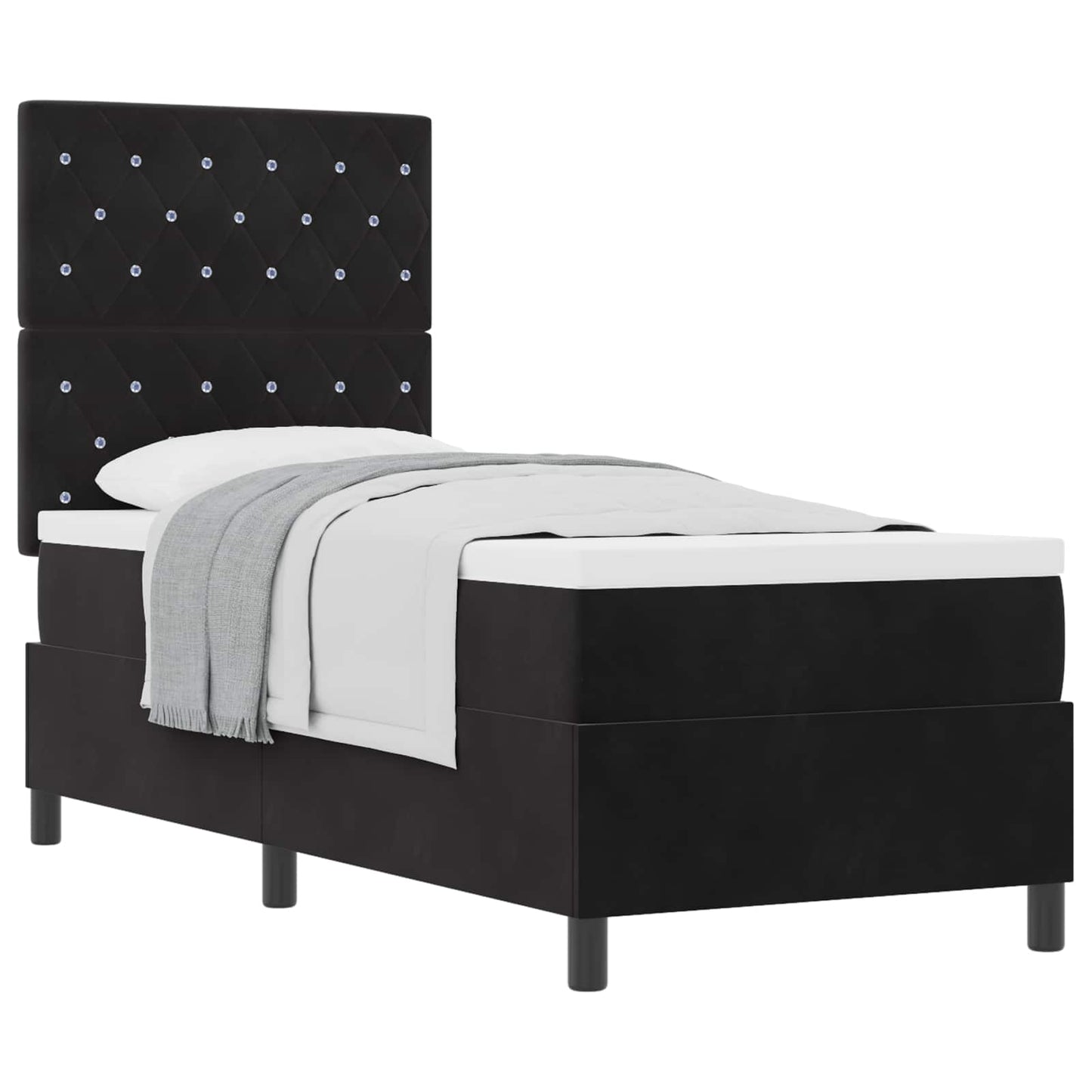 Box spring seng med madras Sort 80 x 200 cm Fløjl