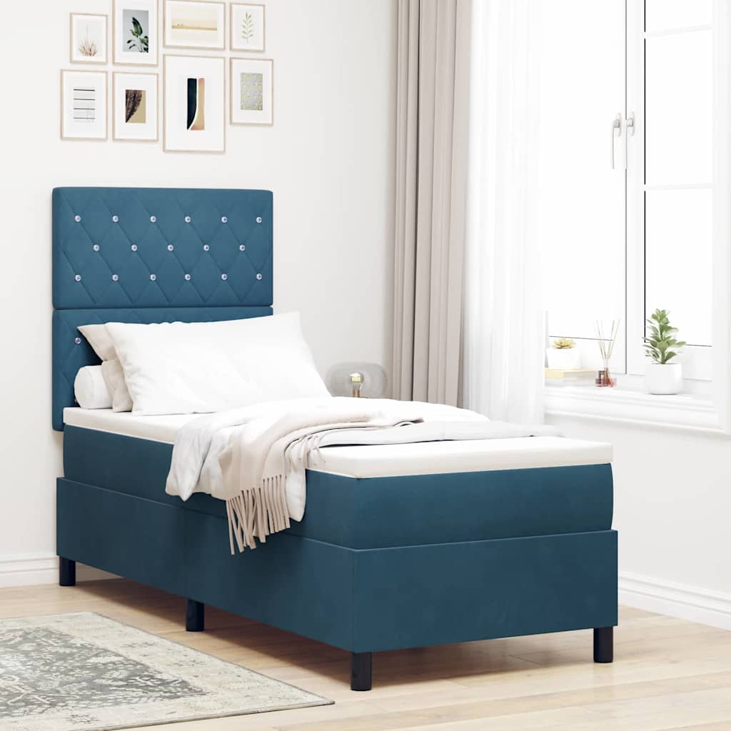 Box spring seng med madras Mørk blå 80 x 200 cm Fløjl