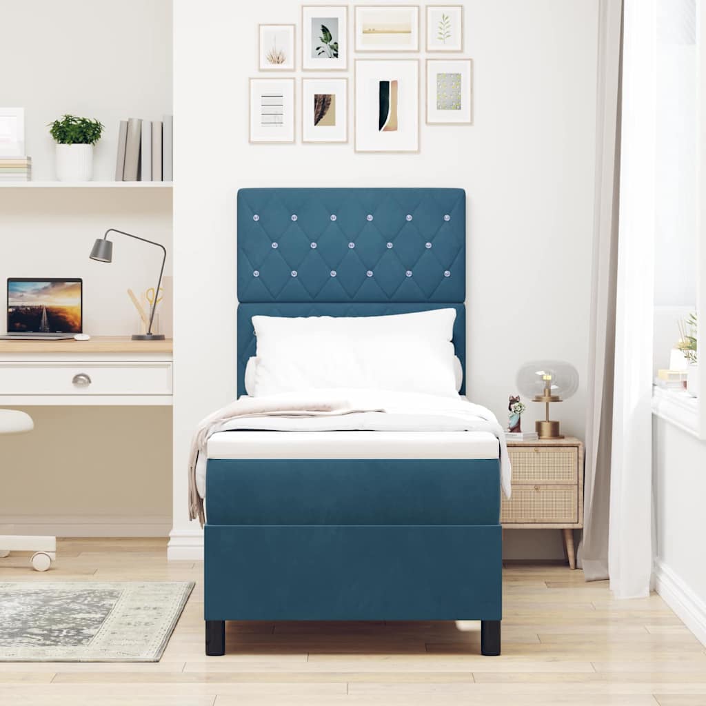 Box spring seng med madras Mørk blå 80 x 200 cm Fløjl