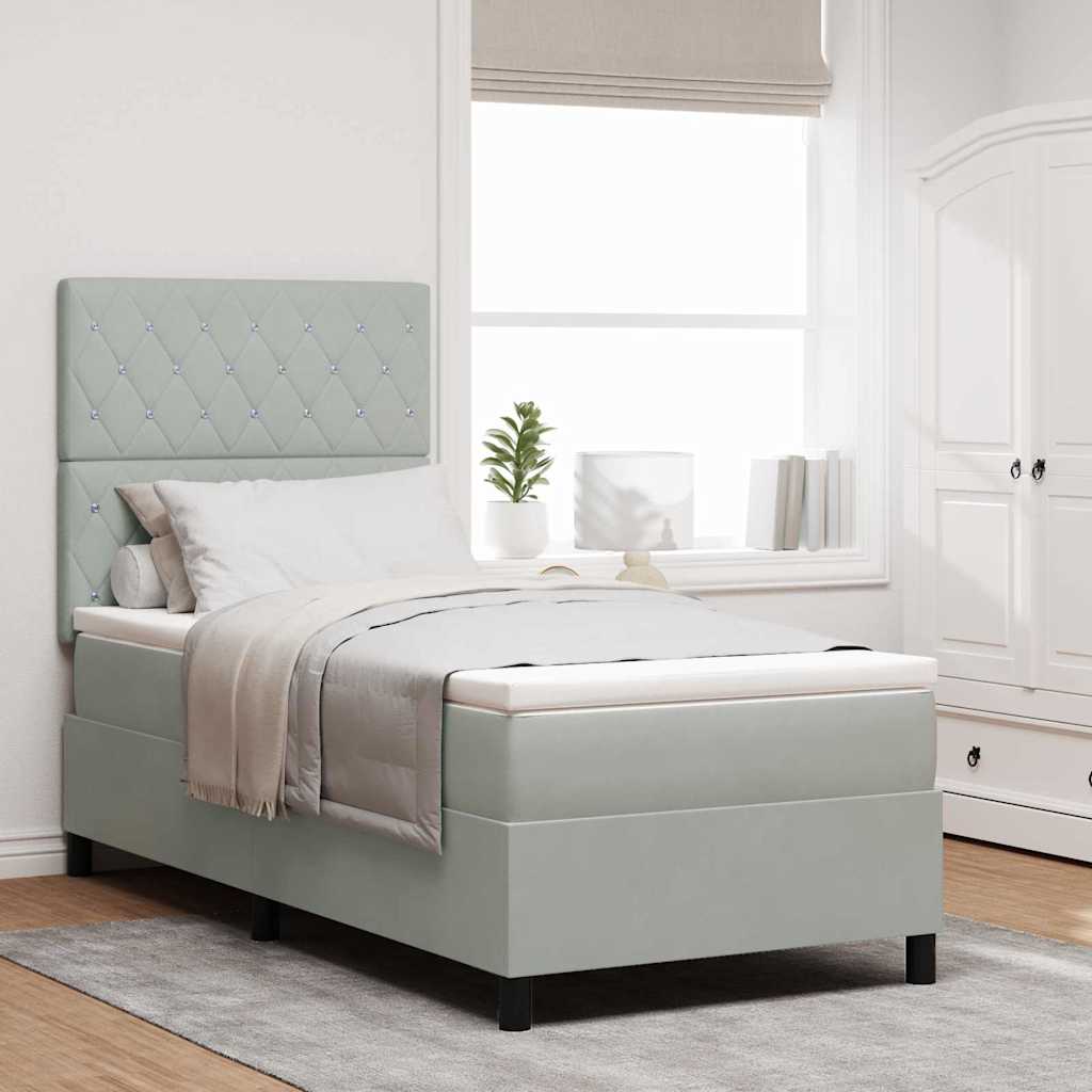 Box spring seng med madras Lysegrå 90 x 190 cm Fløjl