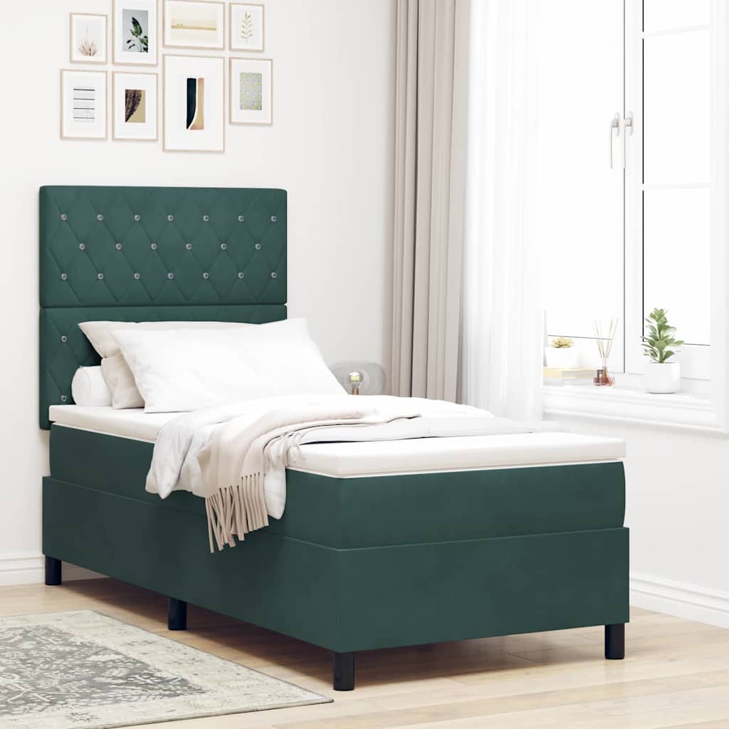 Box spring seng med madras Mørkegrøn 90 x 190 cm Fløjl