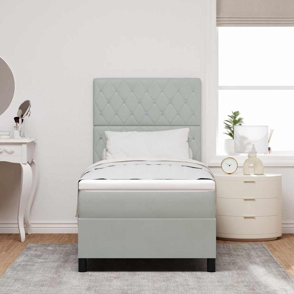 Box spring seng med madras Lysegrå 90 x 200 cm Fløjl