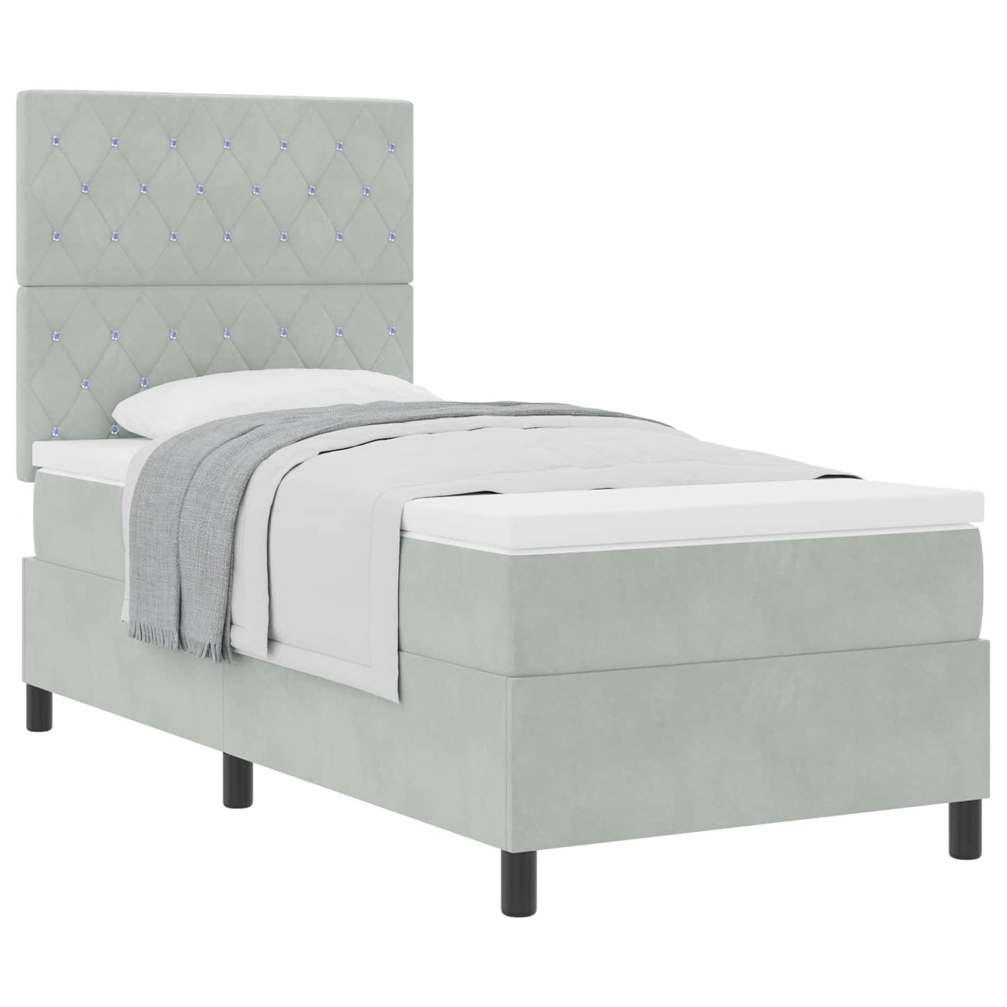 Box spring seng med madras Lysegrå 90 x 200 cm Fløjl