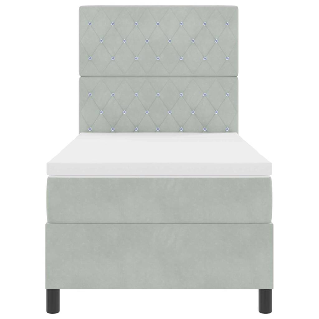 Box spring seng med madras Lysegrå 90 x 200 cm Fløjl