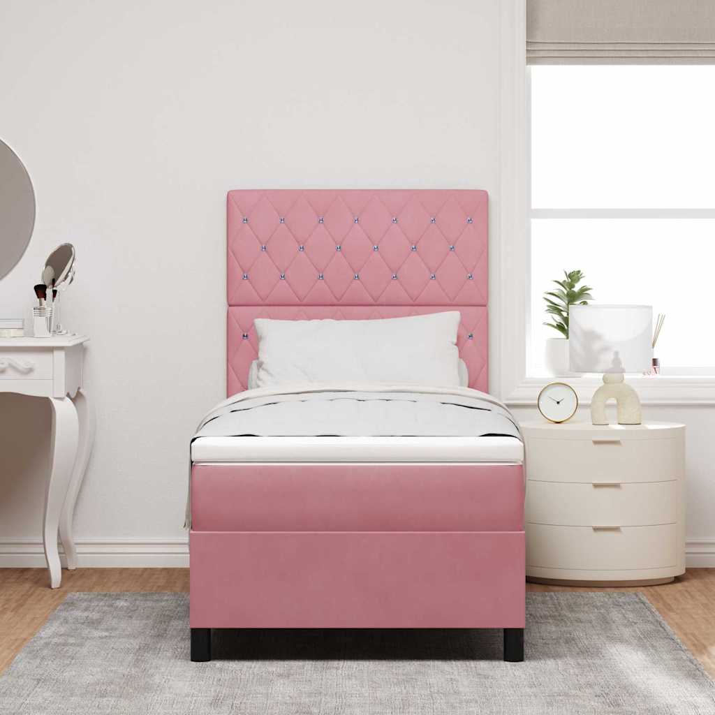 Box spring seng med madras Lyserød 90 x 200 cm Fløjl