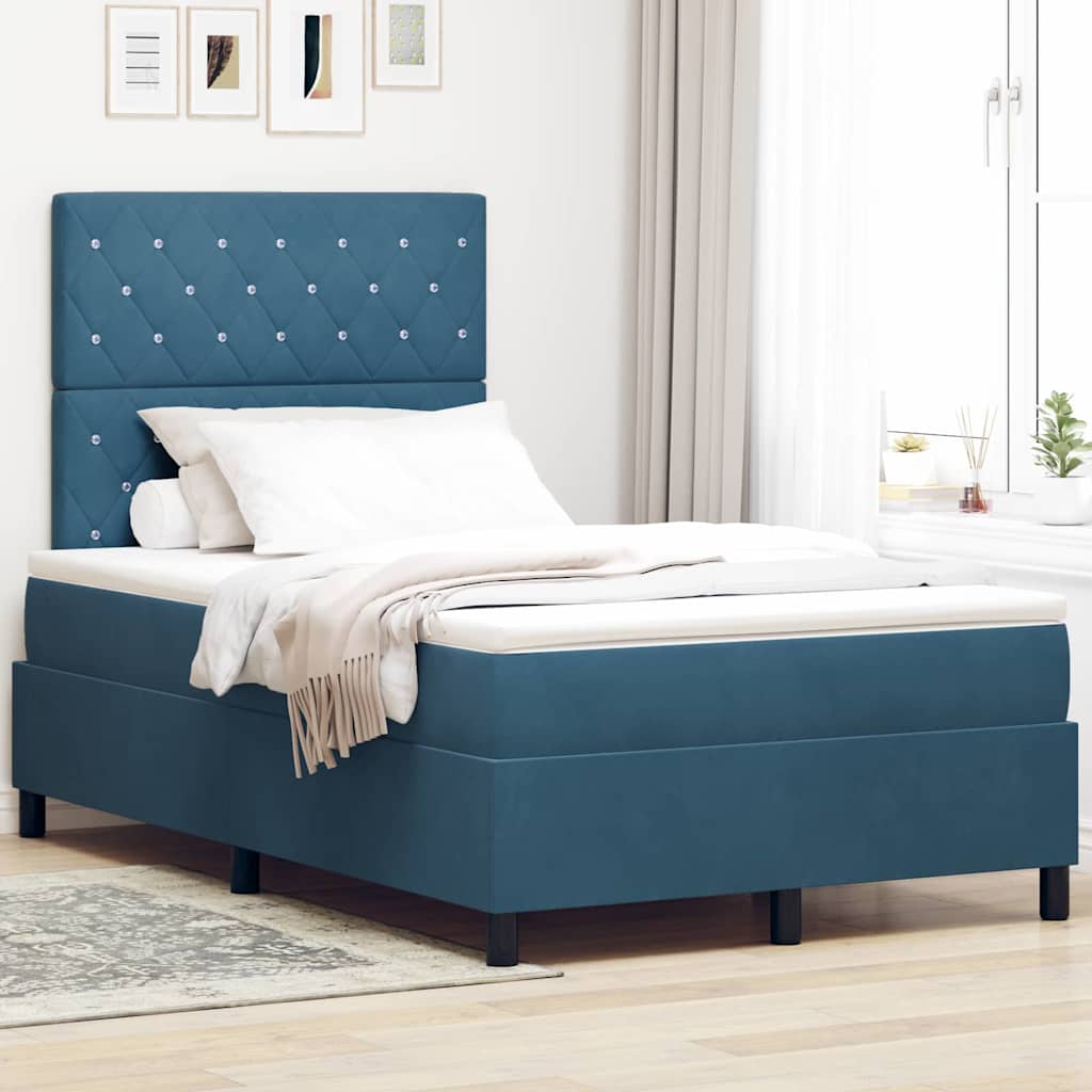 Box spring seng med madras Mørk blå 120 x 200 cm Fløjl