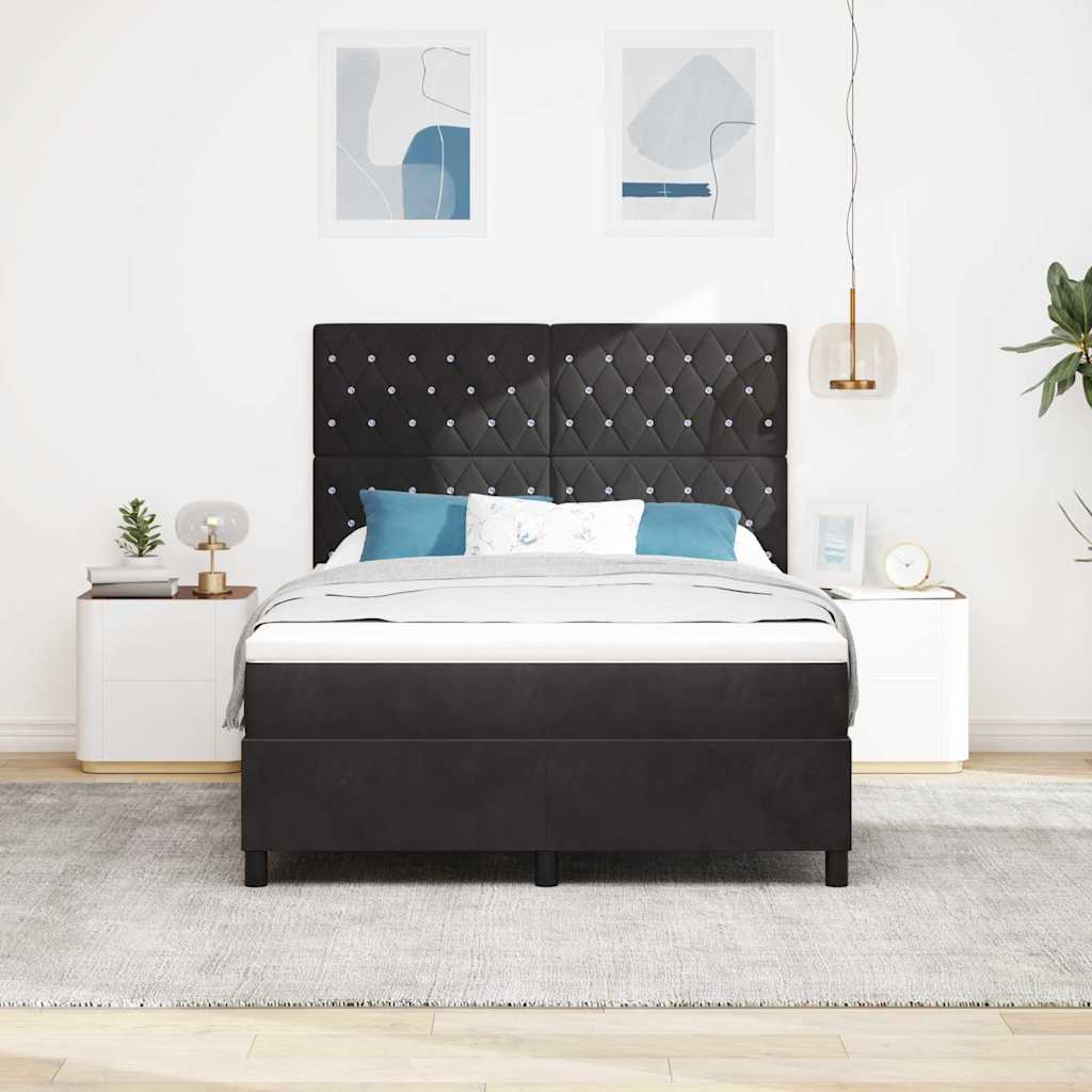 Box spring seng med madras Sort 140 x 200 cm Fløjl