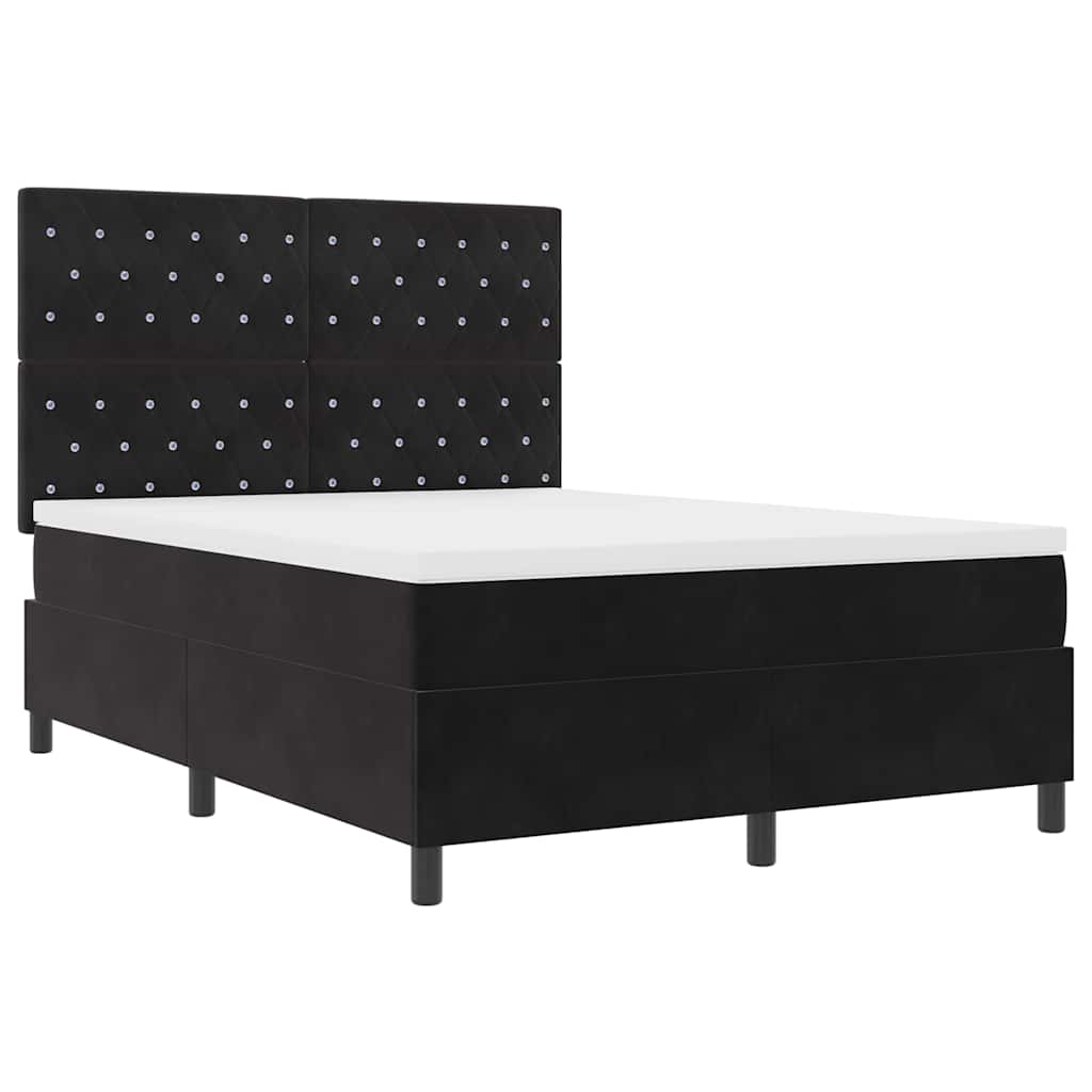 Box spring seng med madras Sort 140 x 200 cm Fløjl