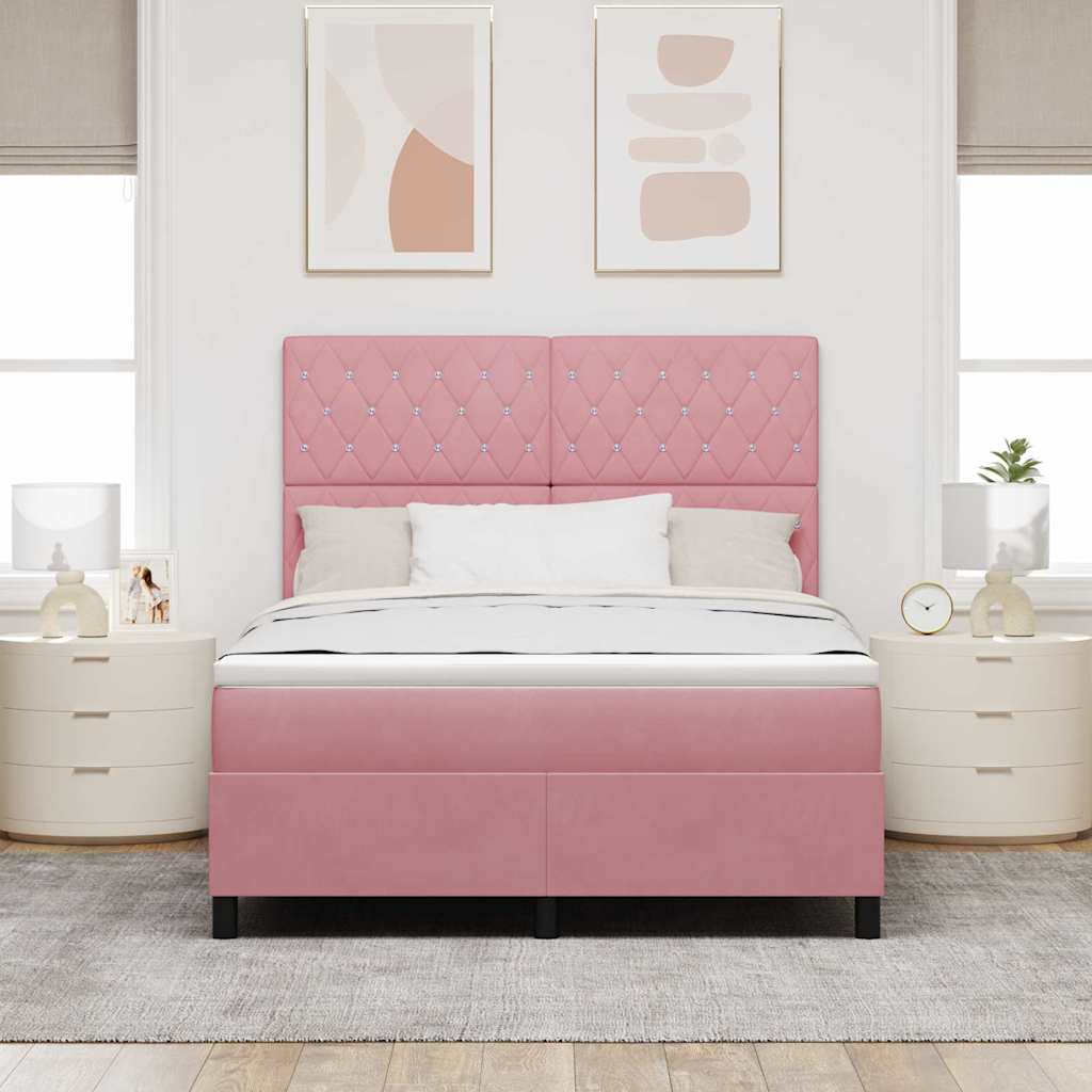 Box spring seng med madras Lyserød 140 x 200 cm Fløjl