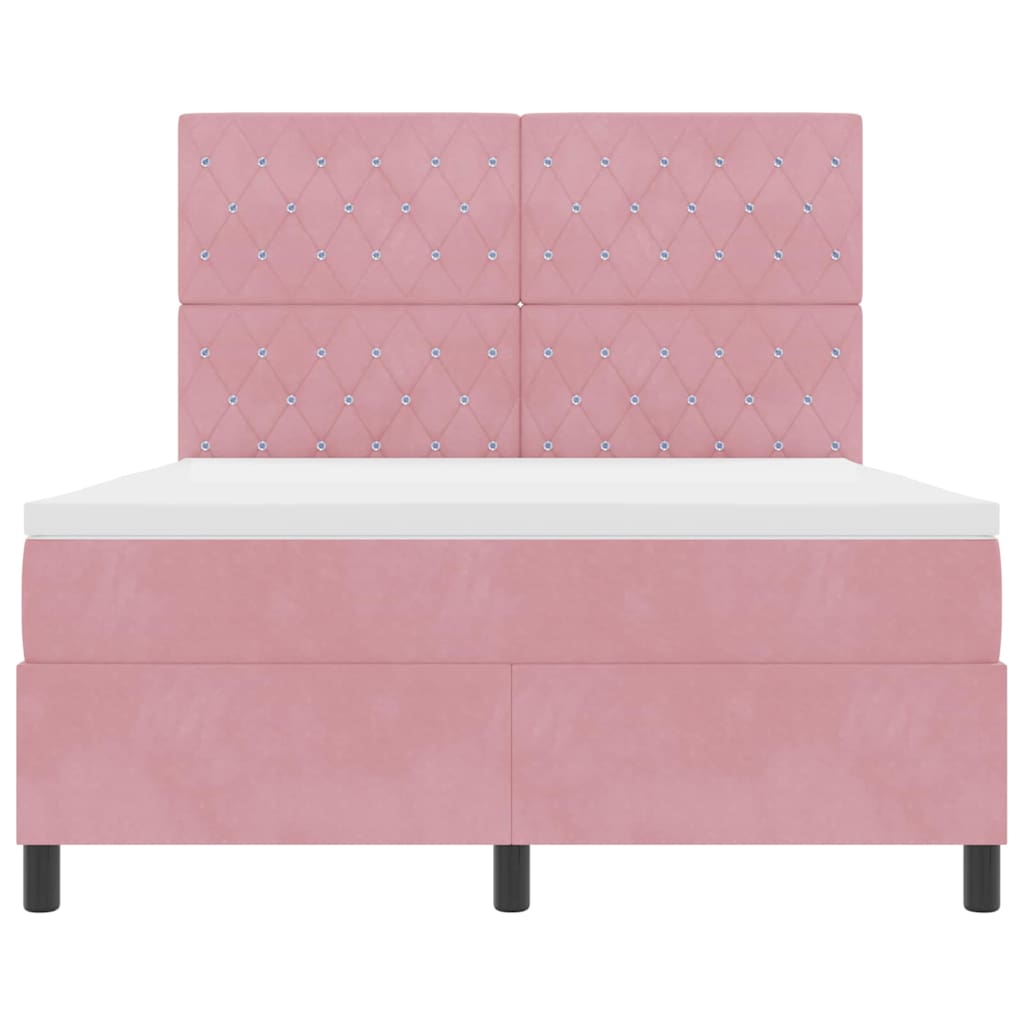 Box spring seng med madras Lyserød 140 x 200 cm Fløjl