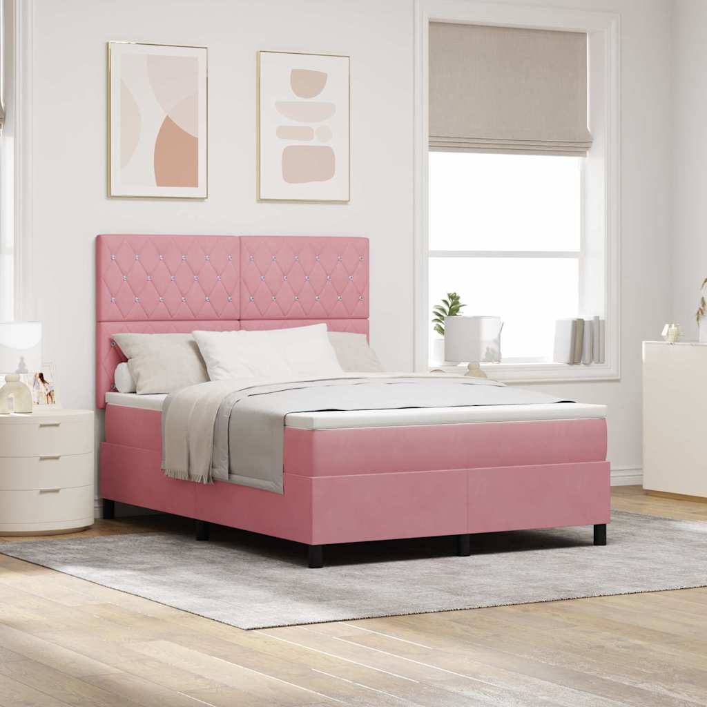 Box spring seng med madras Lyserød 160 x 200 cm Fløjl