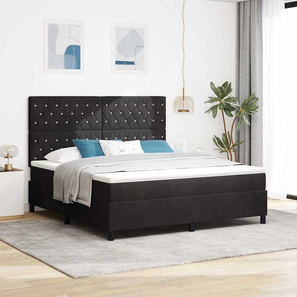Box spring seng med madras Sort 180 x 200 cm Fløjl