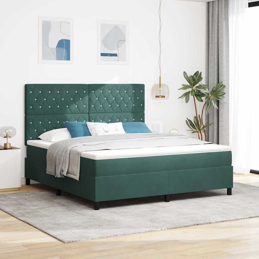 Box spring seng med madras Mørkegrøn 180 x 200 cm Fløjl