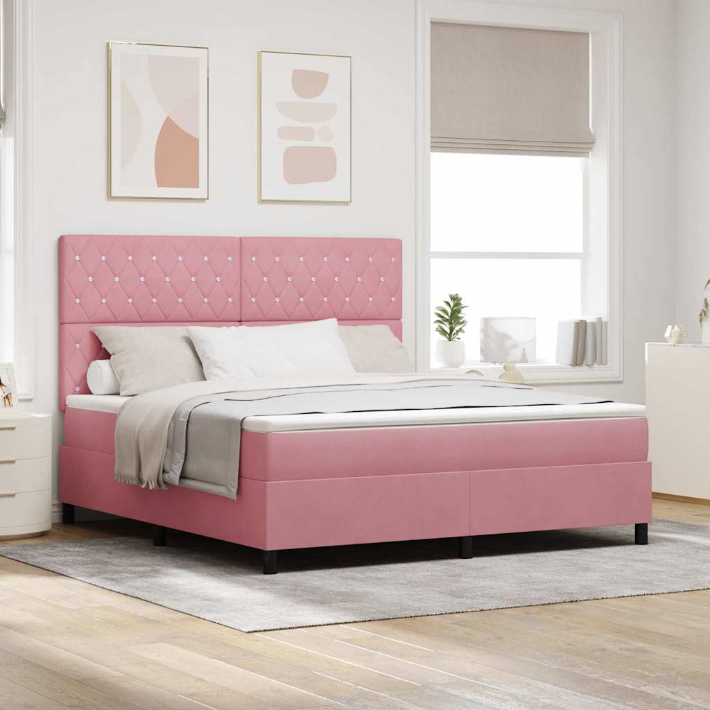 Box spring seng med madras Lyserød 180 x 200 cm Fløjl