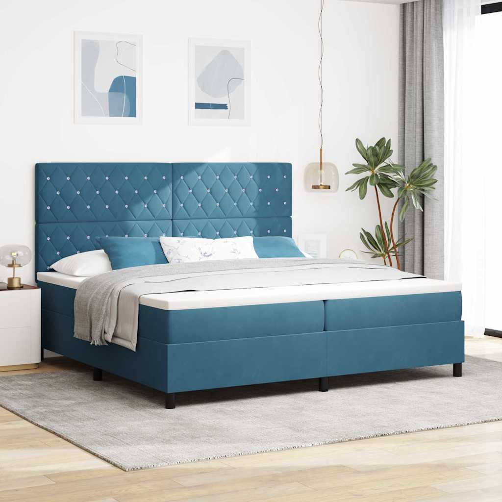 Box spring seng med madras Mørk blå 200 x 200 cm Fløjl