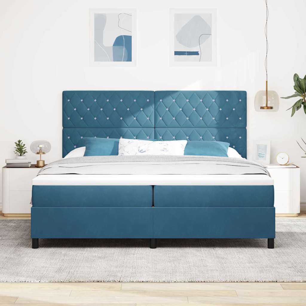 Box spring seng med madras Mørk blå 200 x 200 cm Fløjl