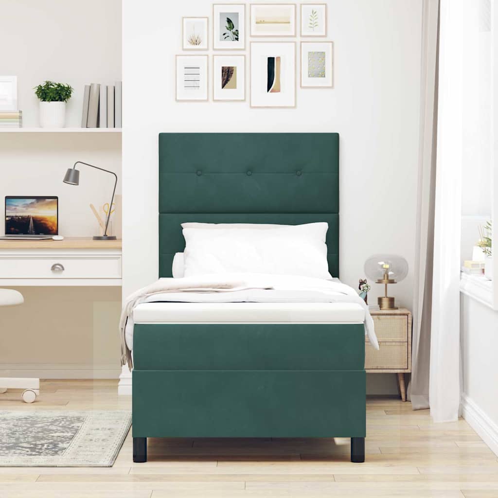 Box spring seng med hovedgærde Mørkegrøn 80 x 200 cm Fløjl