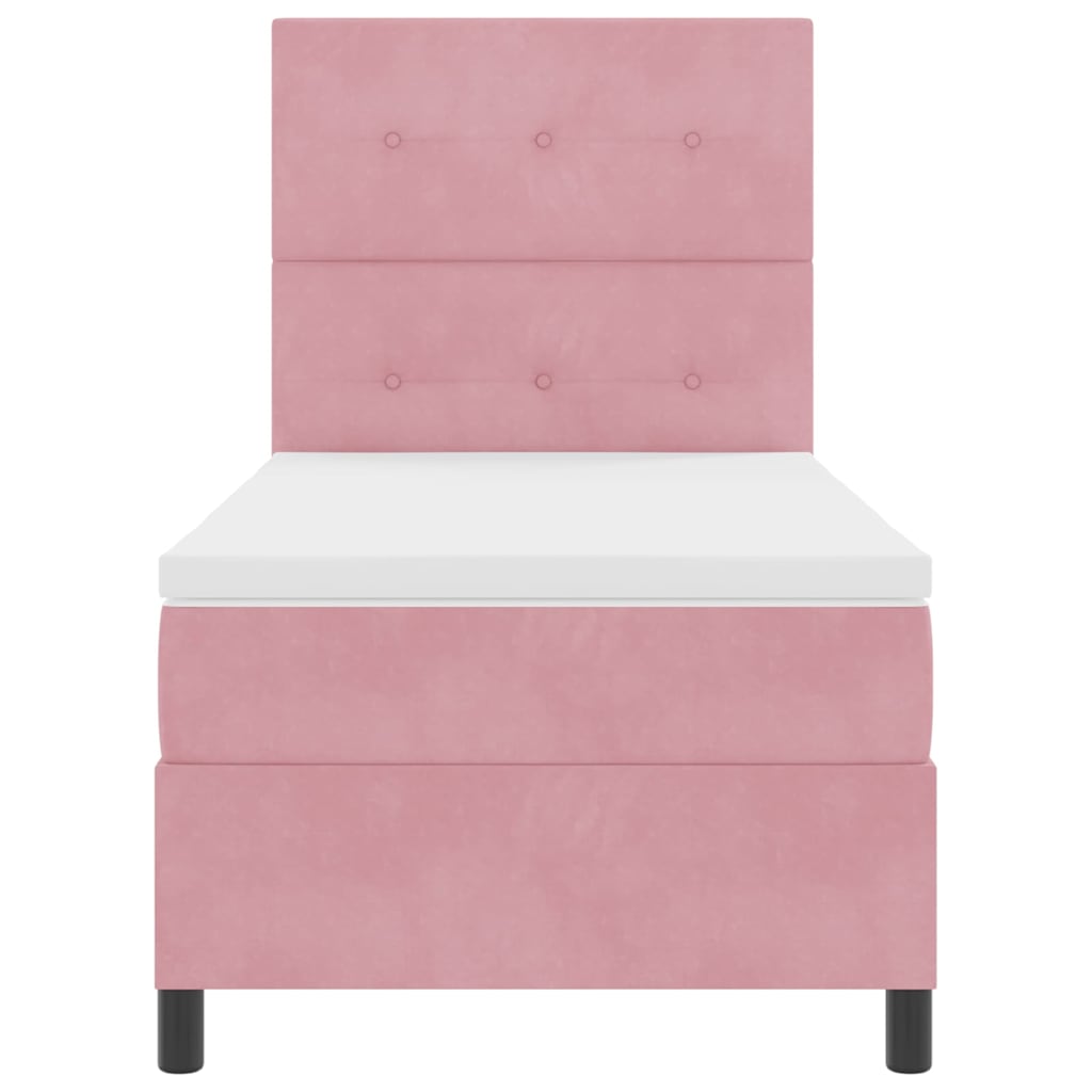Box spring seng med hovedgærde Lyserød 90 x 190 cm Fløjl